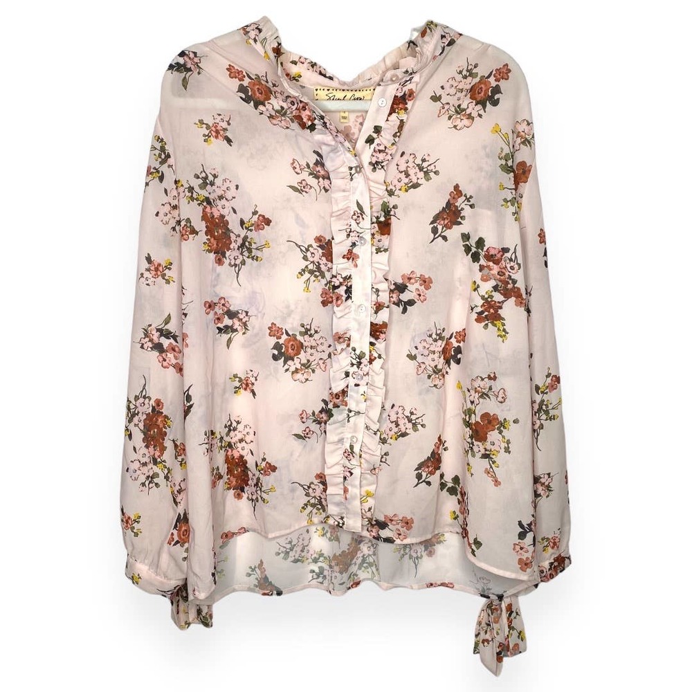 Sheryl Crow Bohemian Pink Semi-Sheer Floral Long Sleeve Blouse 1X